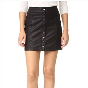 Free People Black Leather Button Down Skirt